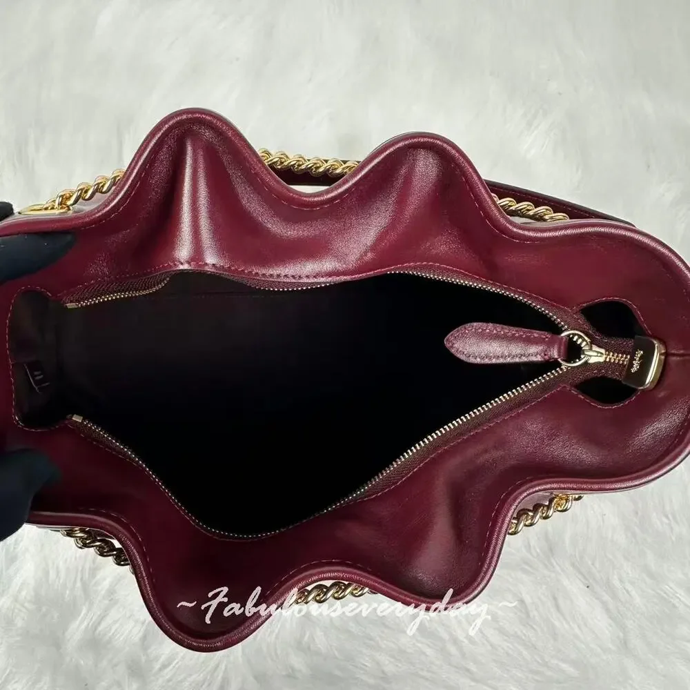 Coach Evelyn Shoulder Bag In Leather/Gold/Dark Wine CCZ79 NWT